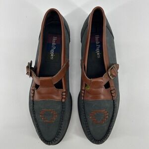 Hush Puppies Leather Loafers Shoes Women's 9 Brown Green T-Strap Casual VTG